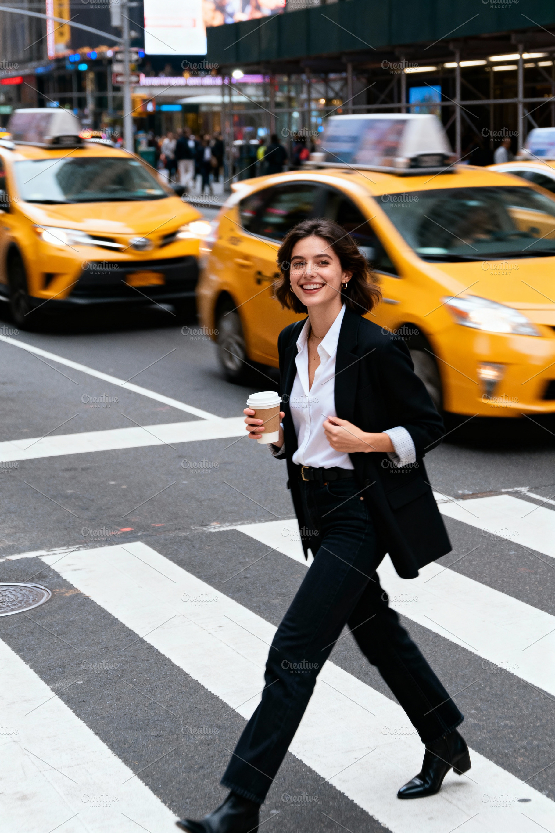 NYC Street Stride with Coffee, a Person Photo by Virgo Studio