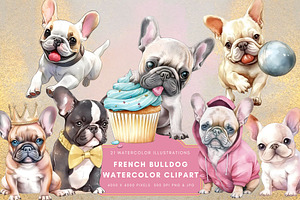 French Bulldog Watercolor Clipart