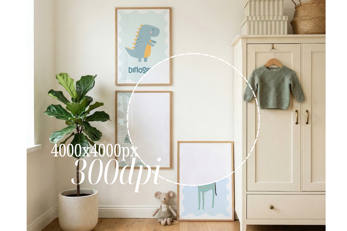 Three Frame Mockups In Nursery Room, a Mockup by First Impression Mockups (Photo 2 of 4)