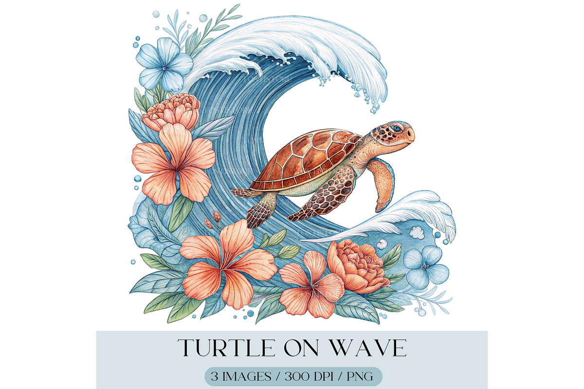 Floral Sea Turtle PNG, Nautical, an Illustration by TatiMockup (Photo 2 of 7)