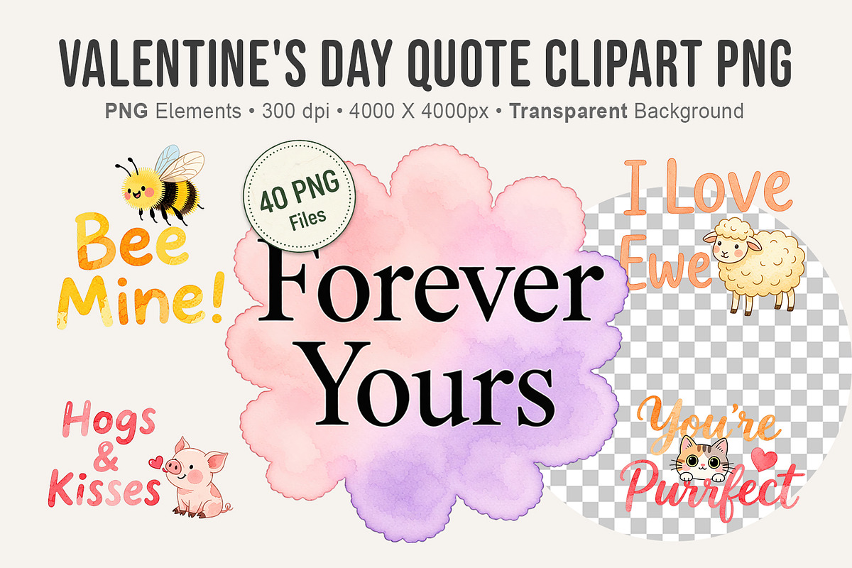 Valentine's Day Quote Clipart PNG, an Illustration by Artnoy (Photo 1 of 8)