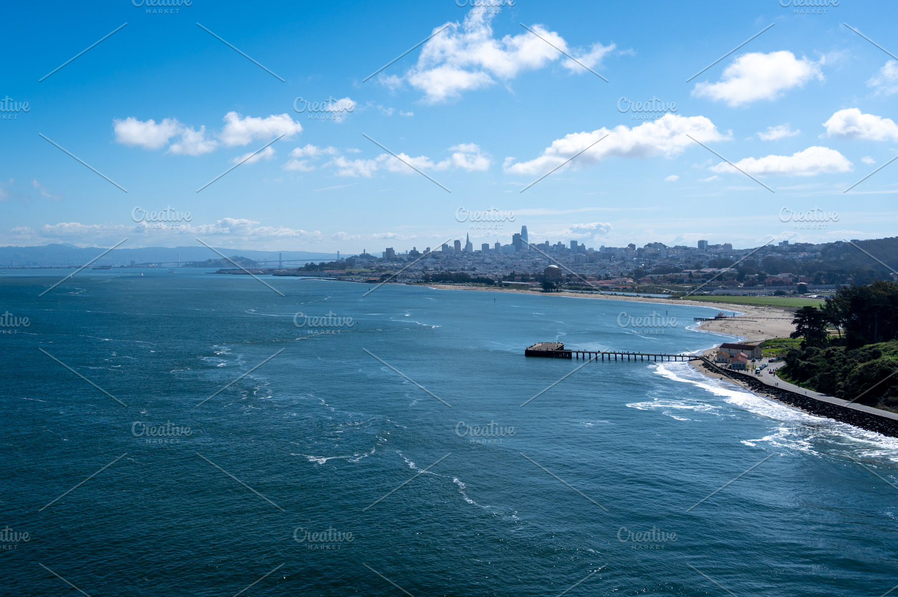 San Francisco skyline and bay view from Golden Gate Bridge, an Architecture Photo by GoodGoods
