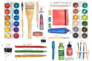 Art Supplies (watercolor elements), an Education Illustration by Daria's Magic World (Thumbnail 2 of 4)