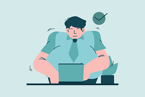 Fat Businessman Working on Computer, a Person Illustration by Ahmad_Studio