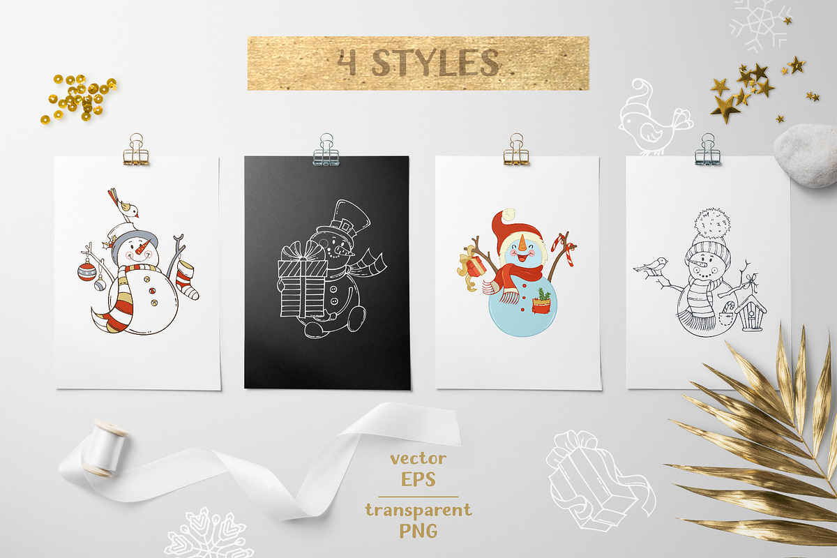 Cute Snowmen Set, a Decorative Illustration by MaljukArt (Photo 2 of 14)