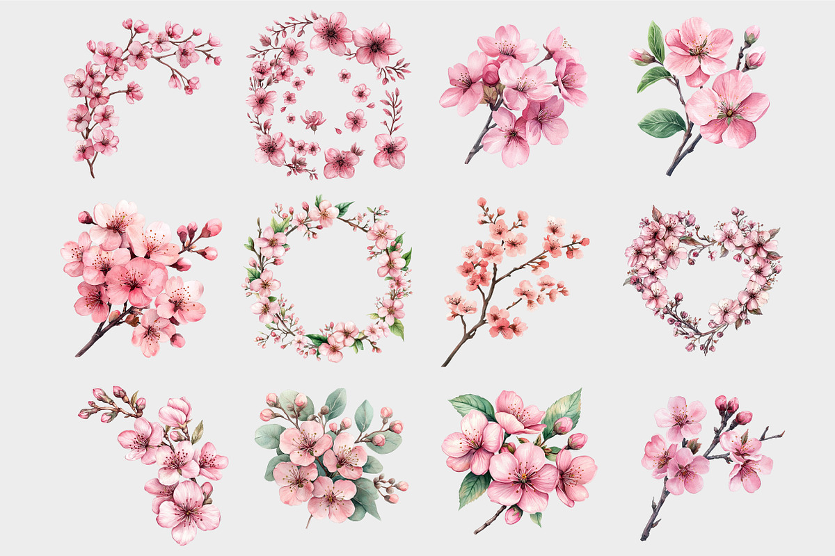 Watercolor Cherry Blossom Clipart, a Seasonal Illustration by Design Market (Photo 4 of 5)