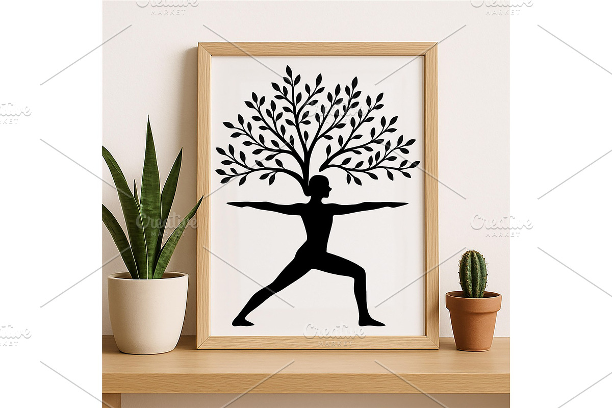 Yoga Tree Silhouette Warrior Pose, a Background Graphic by LaseredNinja (Photo 4 of 7)