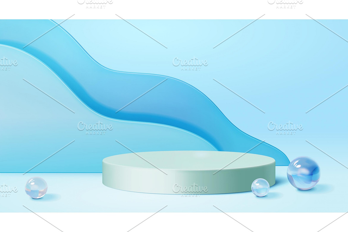 Coral Blue Podium and Wave Scene, a Marketing Template by TotallypicRF