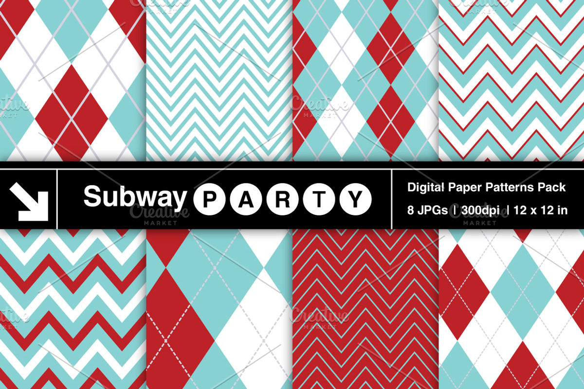 Aqua Red & White Chevron & Argyle
