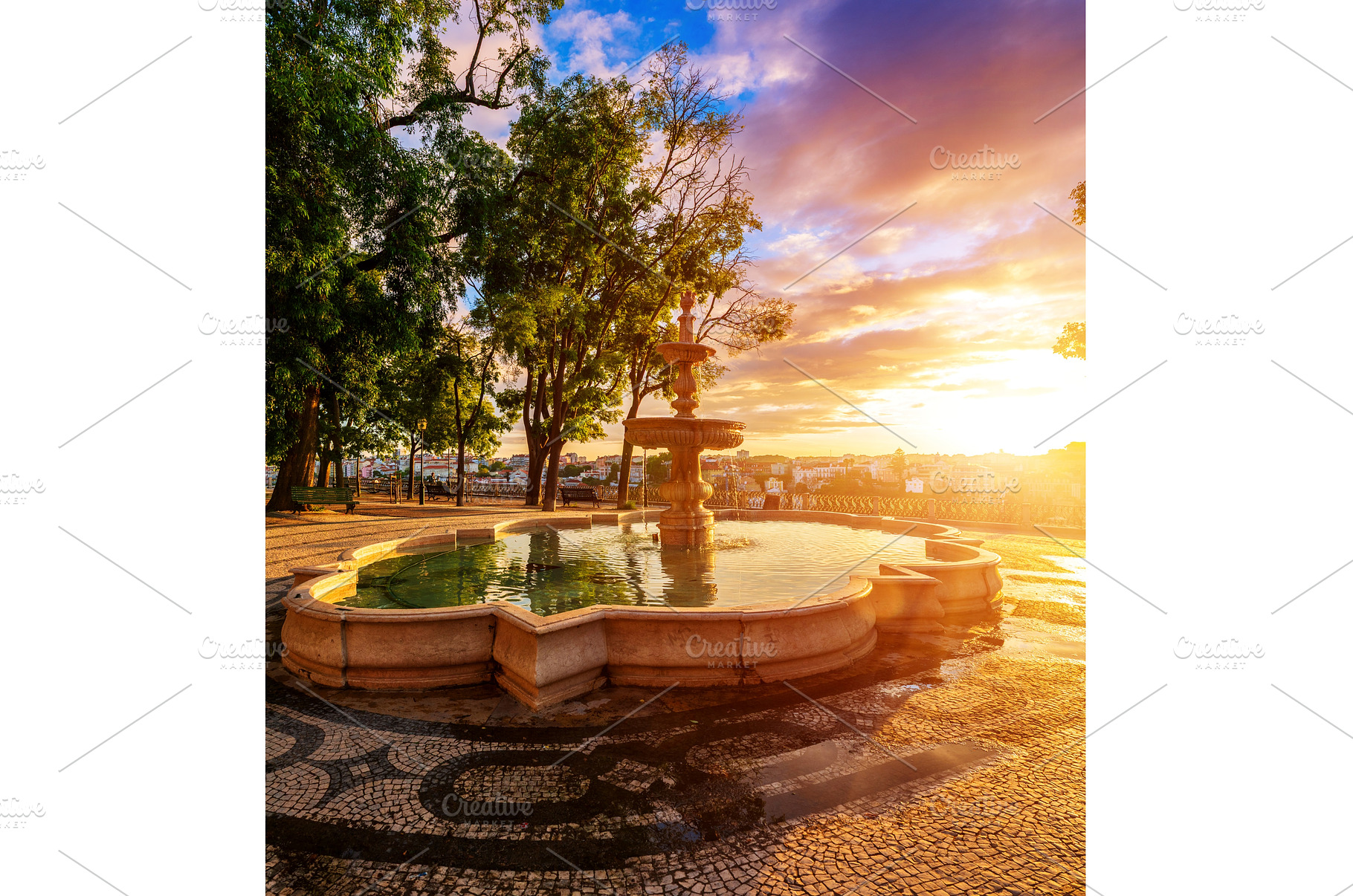 Beautiful Fountain at sunrise in, an Architecture Photo by Nature and travel