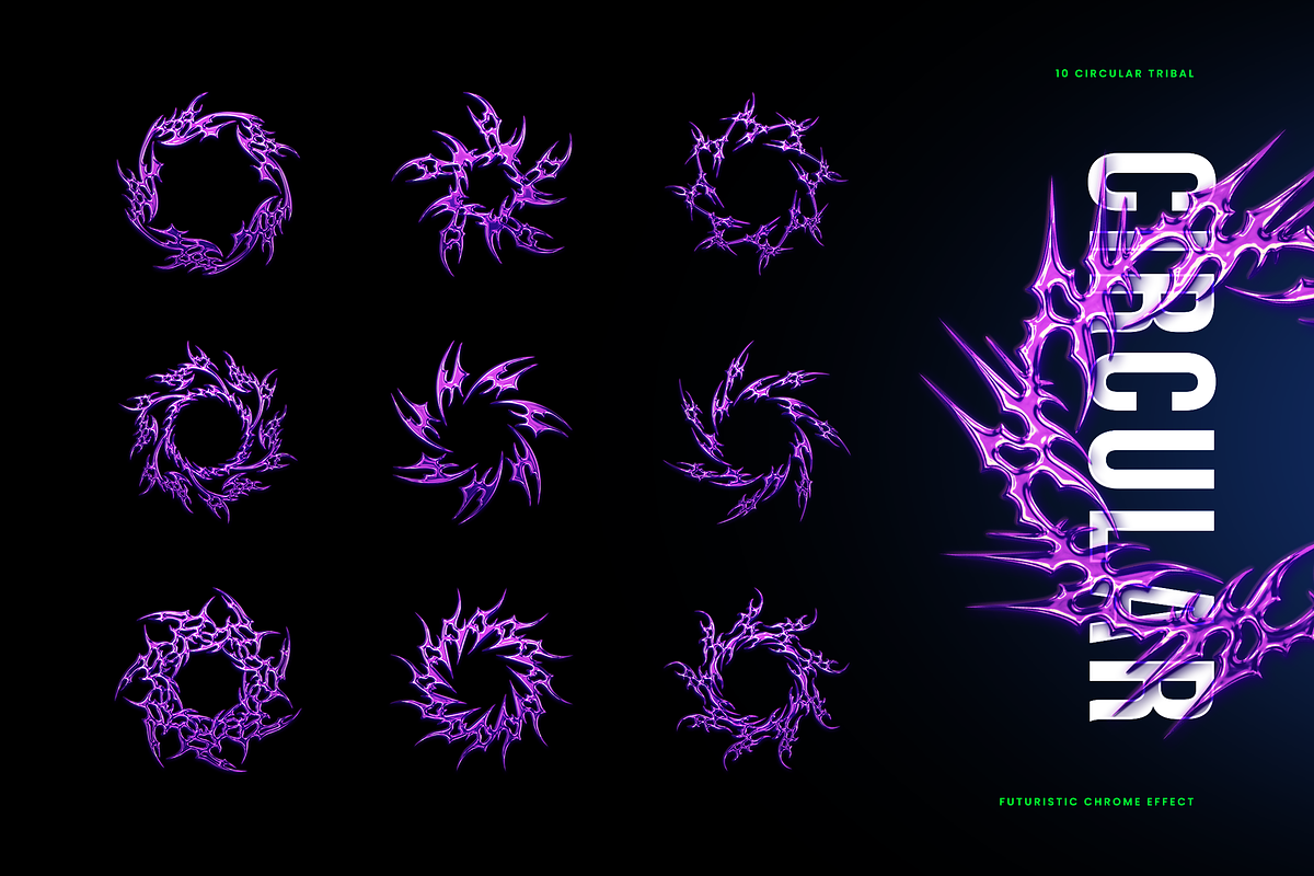 Futuristic Neotribal Chrome Shapes, an Object Graphic by Svaha Graphic Studio (Photo 4 of 6)