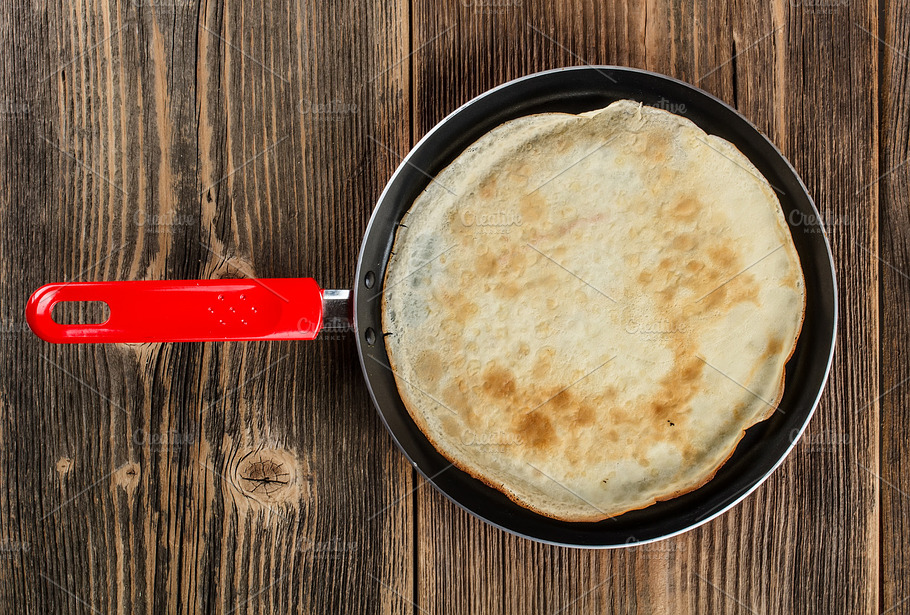 Frying Pan With Pancake Stock Photo Containing Pan And Dessert