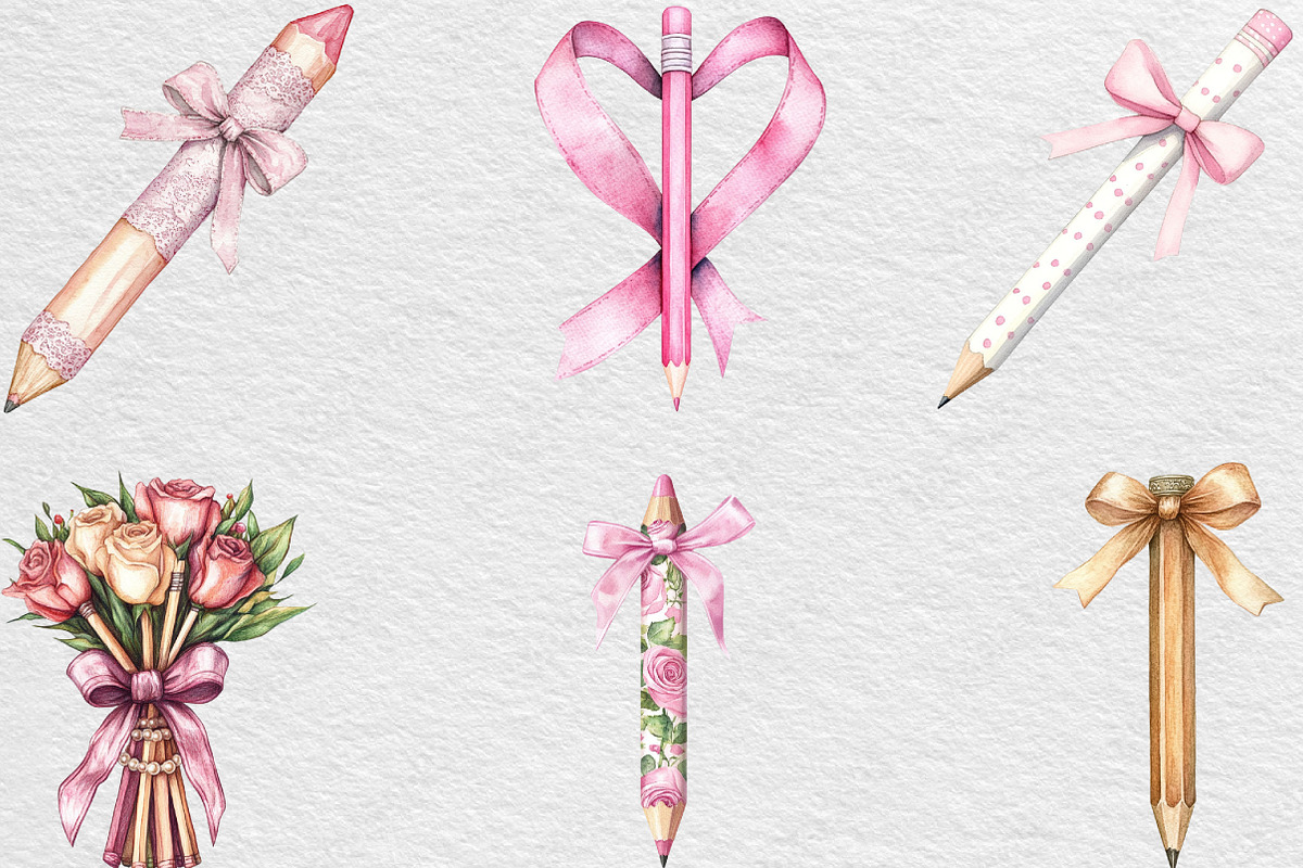 Pencil Bow Coquette Style Watercolor, an Illustration by Black Bird Studio (Photo 5 of 6)