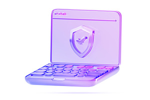 Glass holographic laptop with shield, a Technology Illustration by Marozhkastudio