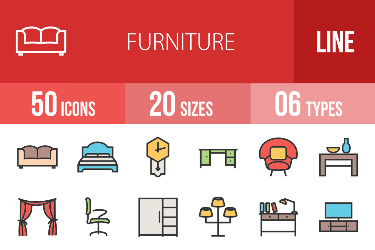50 Furniture Line Filled Icons