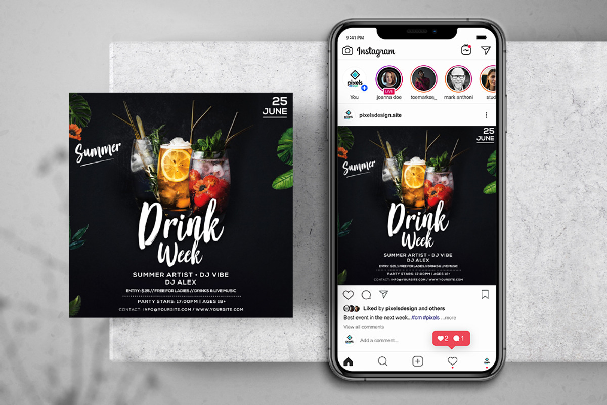 Cocktail Week Instagram Flyer, a Social Media Template by PixelsDesign