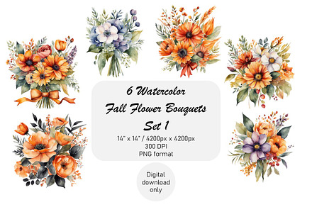 Watercolor Fall Flower Bouquets