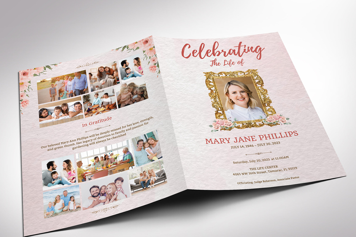 Pink Tabloid Funeral Program Templat, a Brochure Template by Four C Graphic (Photo 2 of 8)