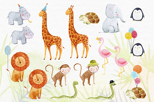 Watercolor Safari Animal Set