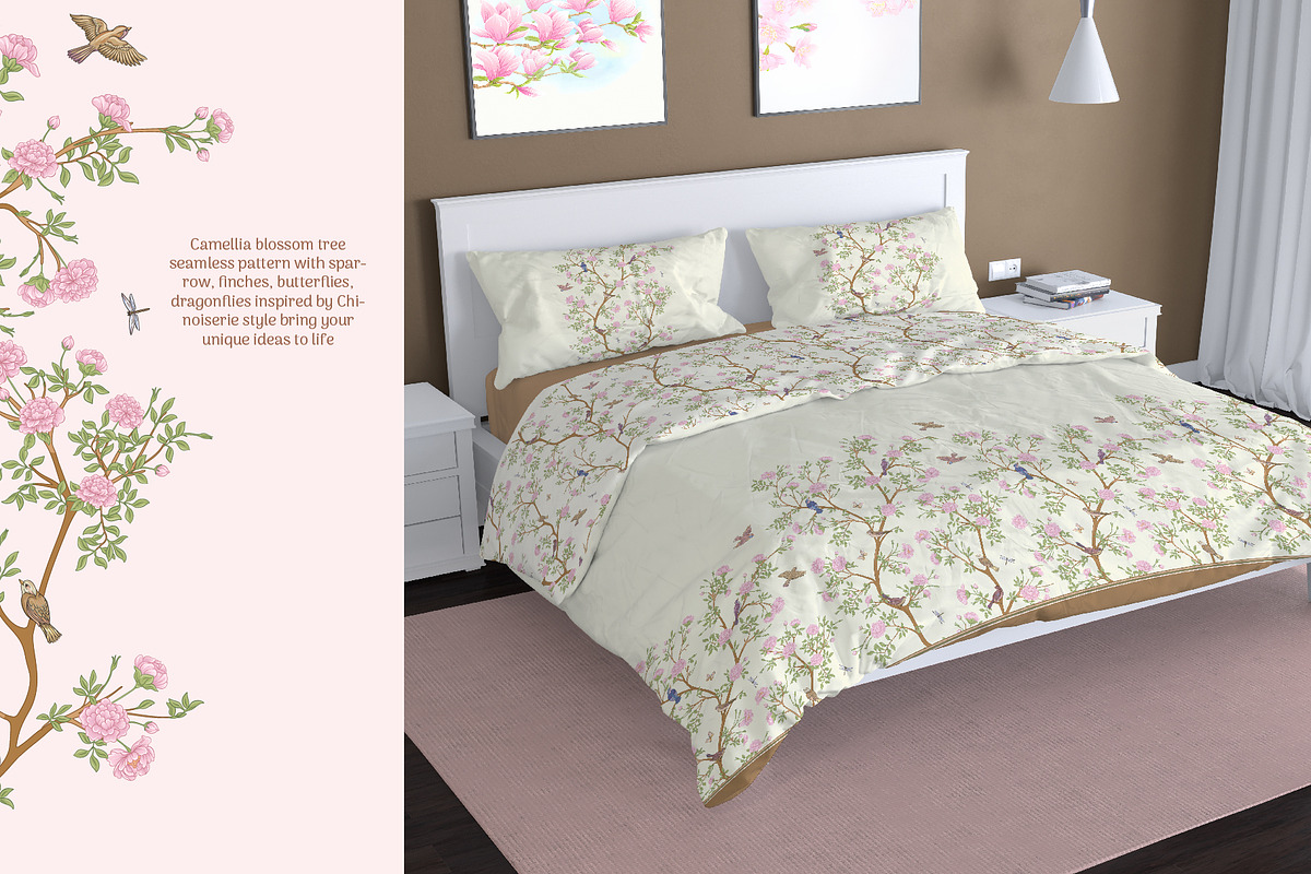 Chinoiserie Camellia & Birds, a Pattern Graphic by Elen-Lane (Photo 2 of 8)