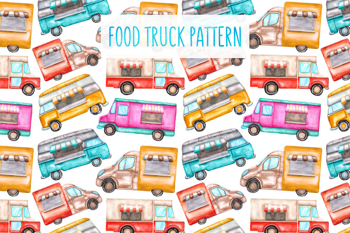 Watercolor food trucks and carts, a Food Illustration by Olha's watercolor (Photo 8 of 10)