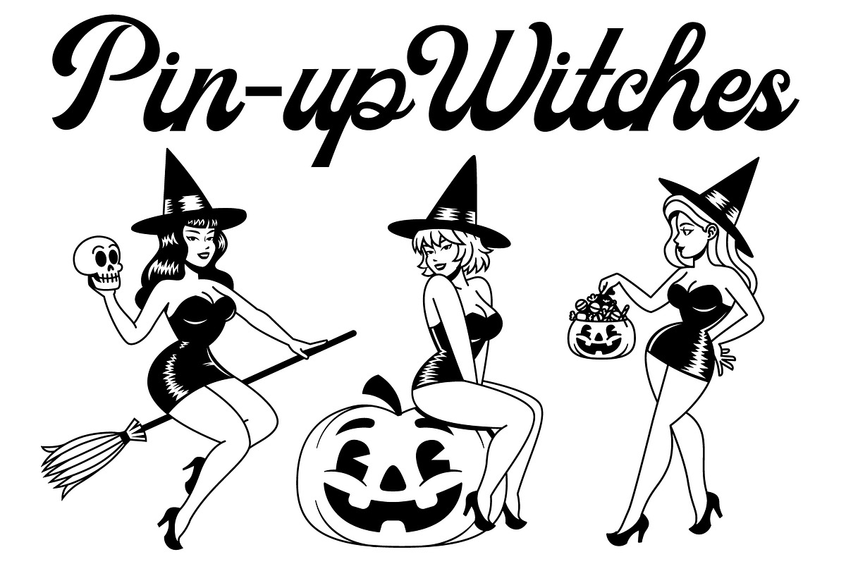 Vector 9 Cute Pin Up Witches Cartoon, a Person Illustration by Andres M Rodriguez (Photo 1 of 3)