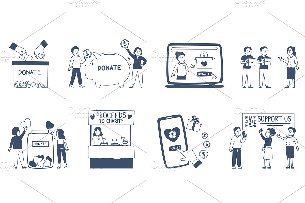 Donations and charity. Men women, a Person Illustration by LadadikArt