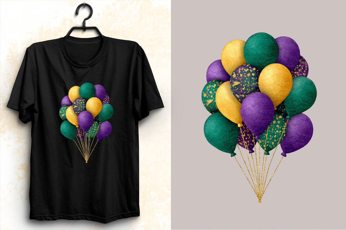 Watercolor Mardi Gras Balloons Clip, an Illustration by SVGArt (Photo 3 of 8)