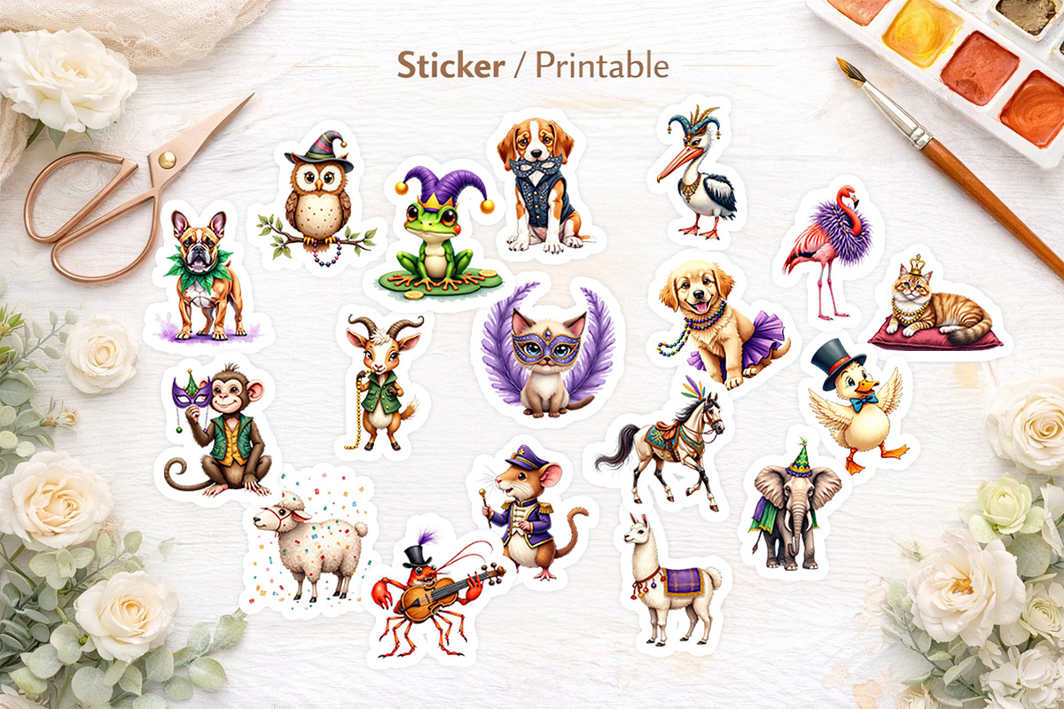 Watercolor Mardi Gras Animal Clipart, an Animal Illustration by Artnoy (Photo 6 of 8)