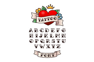 Old School Tattoo Alphabet. American