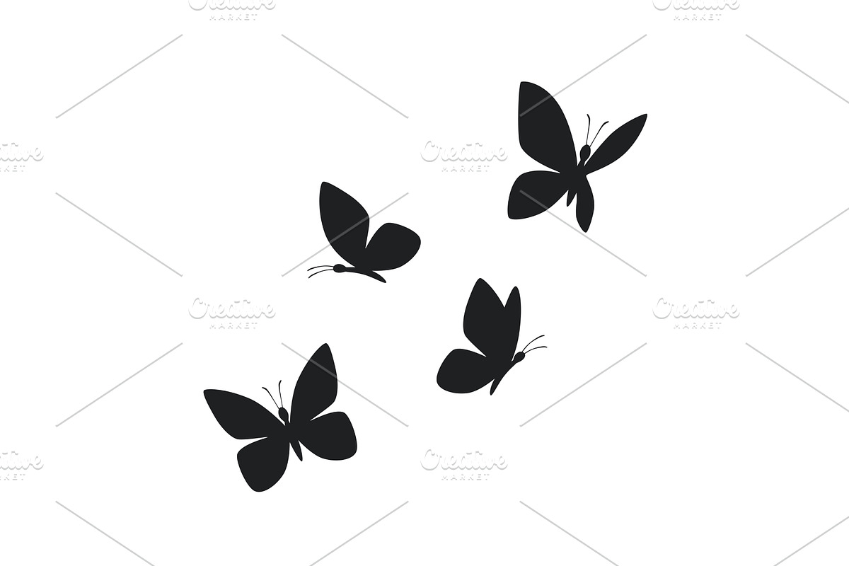 Four black butterfly silhouettes are, an Animal Illustration by Nadzin
