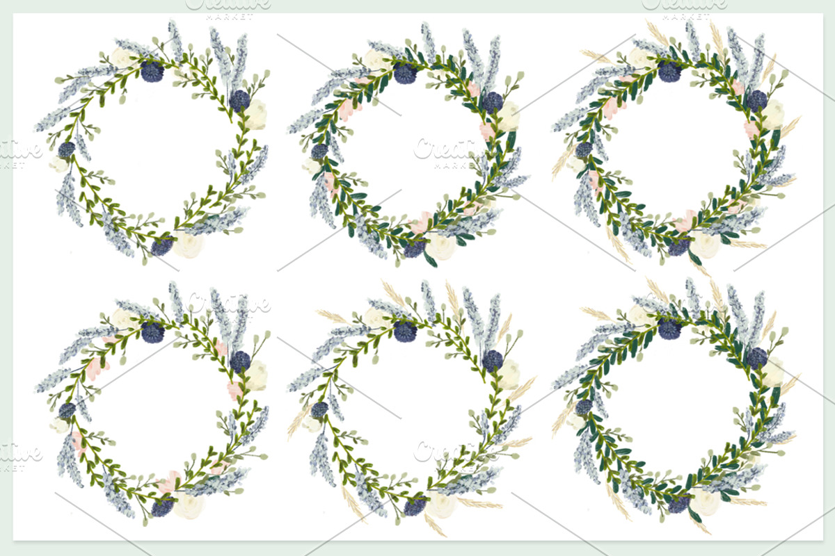 6 Clipart wreaths soft blue florals, an Illustration by michLg designs (Photo 2 of 2)