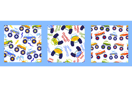 Seamless monster car patterns, a Transportation Illustration by winwin.art