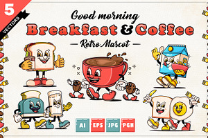 Breakfast & Coffee Character Mascots, a Food Illustration by Kevyn Creative