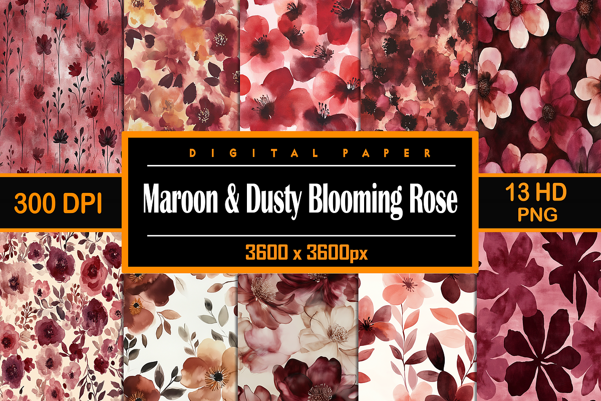 Maroon & Dusty Blooming Rose, a Background Graphic by Printable Treasure (Photo 1 of 7)