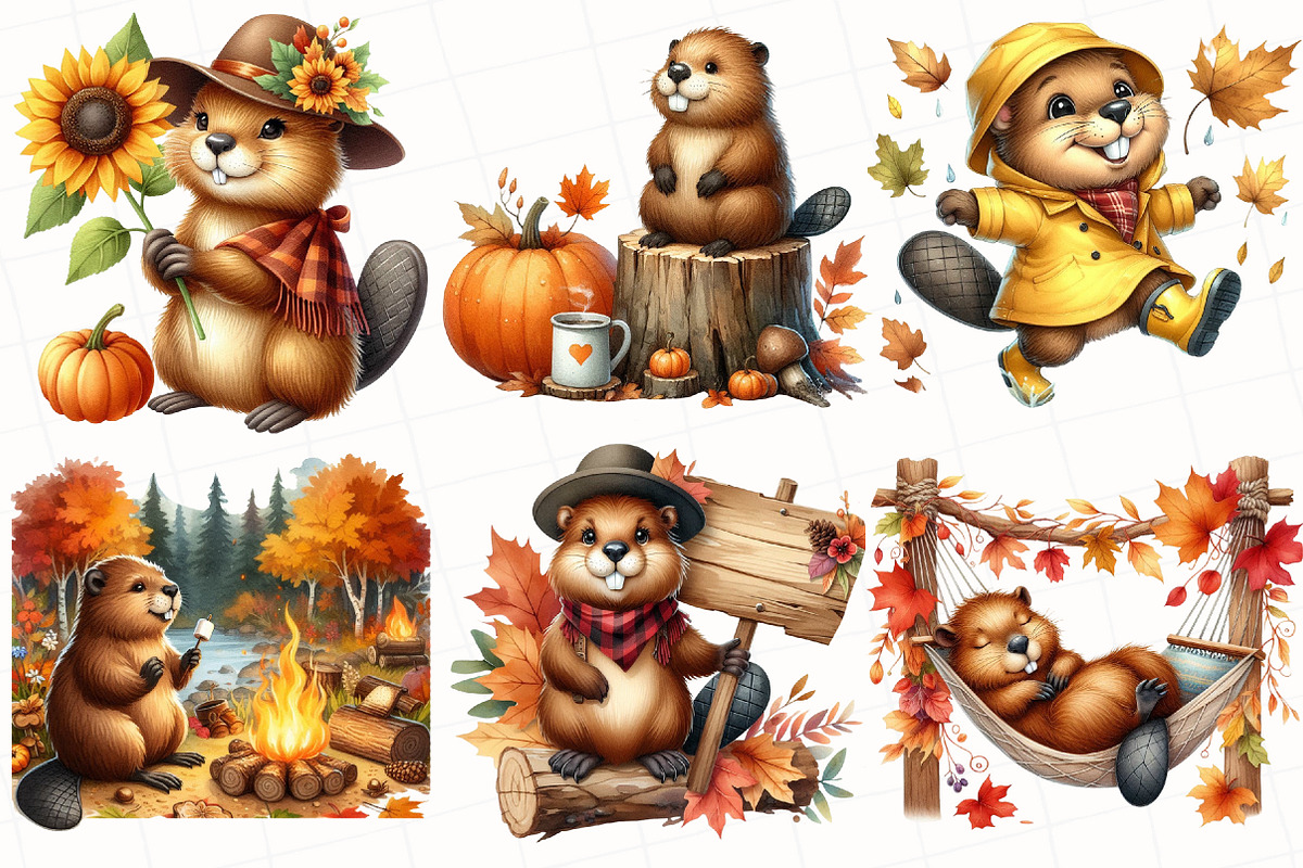 Autumn Cute Beaver Clipart, an Illustration by OK Design (Photo 5 of 5)