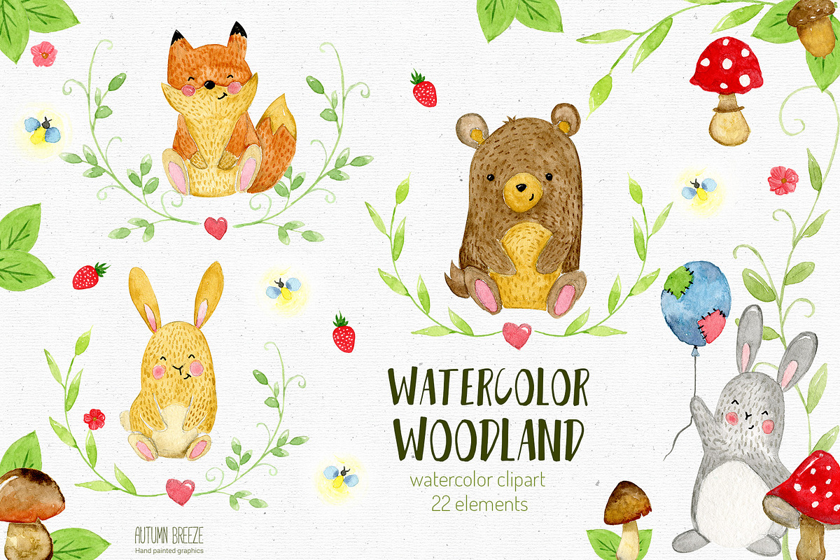 Watercolor woodland animals, an Animal Illustration by Autumn Breeze (Photo 2 of 3)