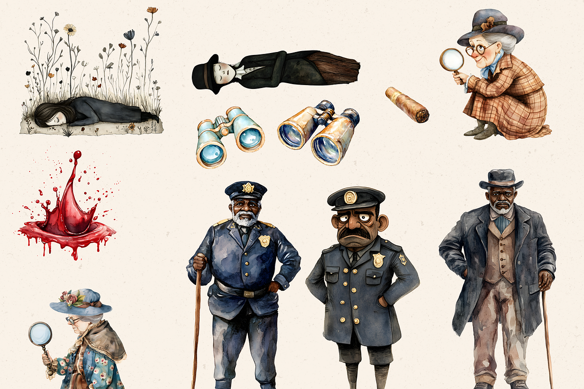 OLD LADY DETECTIVE CLIPART PACK, a Person Illustration by Daring Digies (Photo 6 of 10)