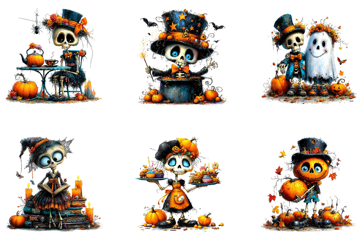 Cute Skeleton Halloween Clipart, a Seasonal Illustration by CreationArt (Photo 4 of 5)
