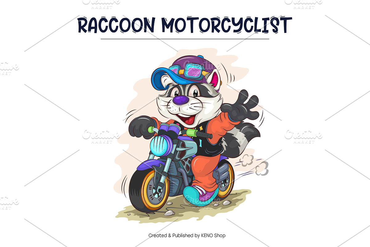 Cartoon Raccoon Motorcyclist. SVG., an Animal Illustration by KENO Mascots (Photo 2 of 3)