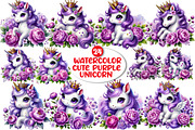 Cute Purple Unicorn Clipart, an Illustration by DreamArtGraphic (Thumbnail 1 of 5)