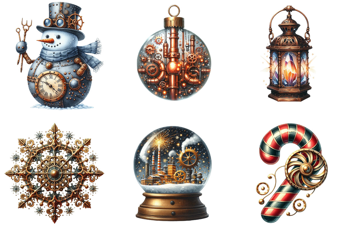 Christmas Steampunk Clipart, an Illustration by DreamArtGraphic (Photo 4 of 5)