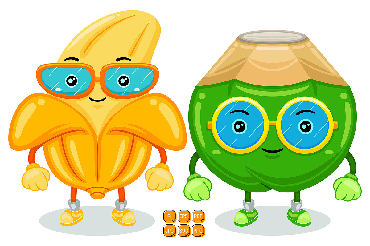 Banana and Coconut Character Vector, an Object Graphic by MEDZ (Photo 2 of 3)