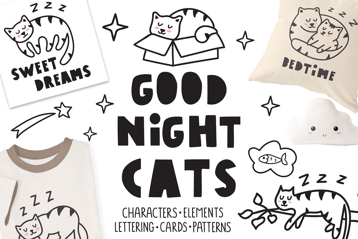 Good night cats, an Animal Illustration by cutelevindesign (Photo 1 of 9)