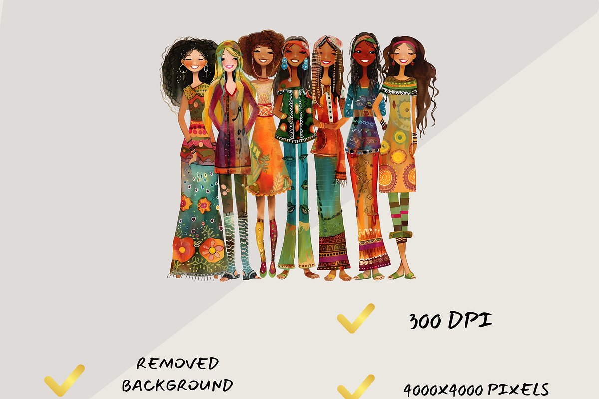 AFRO BOHO GIRLS ALL AGES CLIPART, a Person Illustration by Daring Digies (Photo 7 of 10)