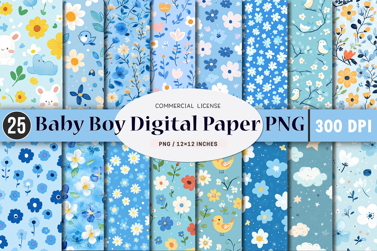 Baby Boy Digital Paper, an Illustration by SinaCreation (Photo 1 of 5)