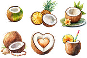 Summer Coconut Clipart Bundle, an Illustration by Pixels.Craft (Thumbnail 7 of 7)
