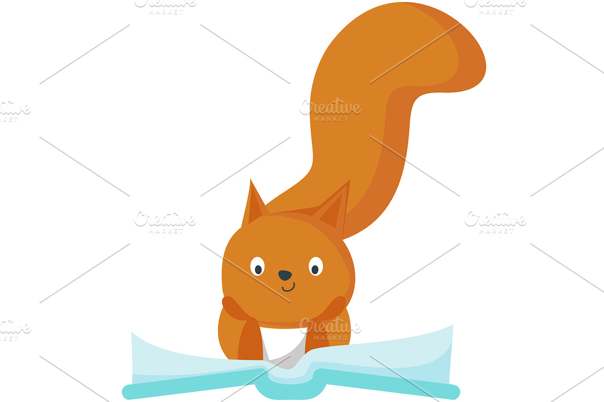 Squirrel with book vector cute, an Animal Illustration by SiberianArt