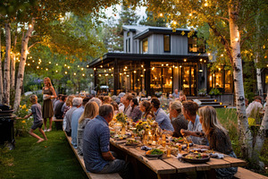 Large family dinner party outdoor ru, a Photo by Pixeness Studio