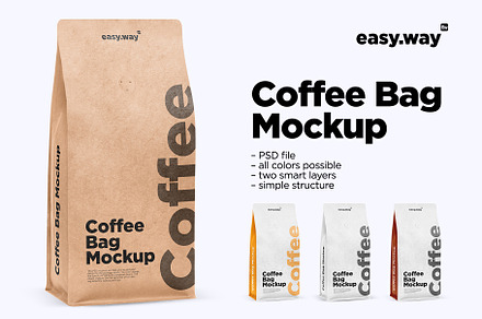 Paper Coffee Bag Mockup, a Packaging Mockup by easy.way